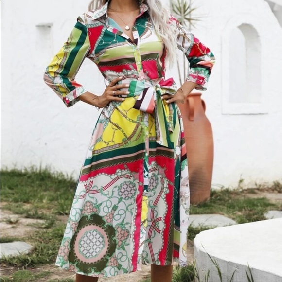 Printed Shirt Dress - Picture 1 of 2
